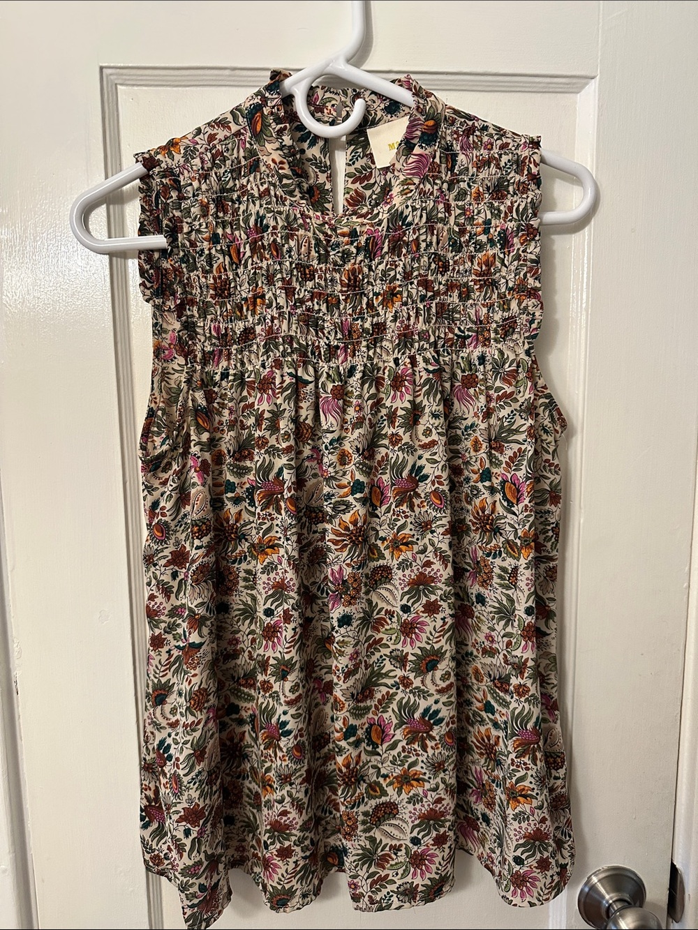 Anthropologie Maeve Floral Smocked Sleeveless Blouse - size 6